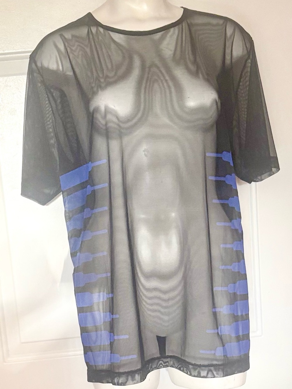 Black/blue trim Mesh sleep tee, Savage X Fenty Knight Shift Men’s size Large